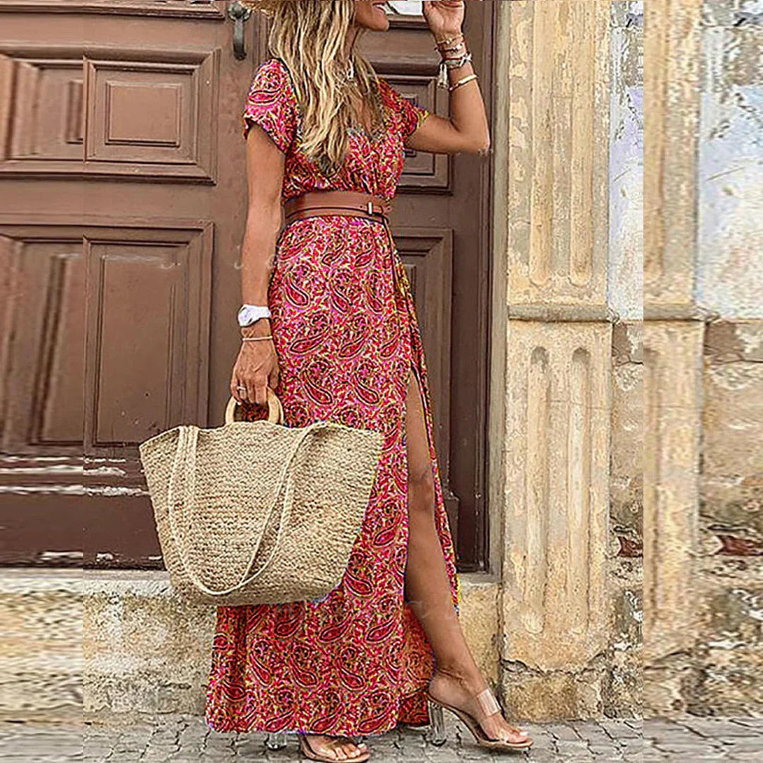 Justine - Light Boho Maxi Dress With Matching Belt