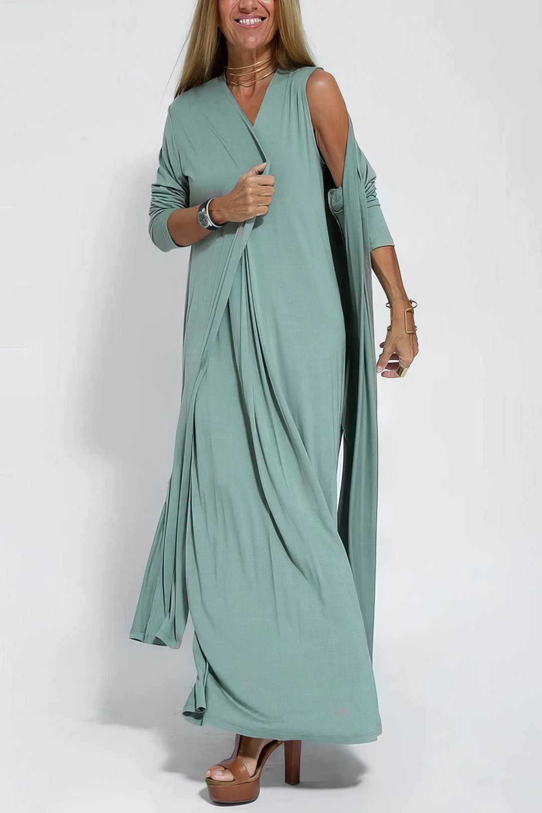 June - Elegant Maxi Dress with Coordinated Cardigan